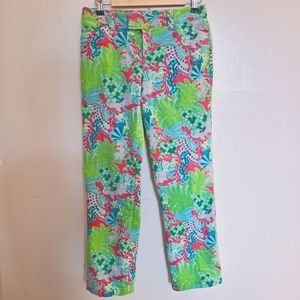 Lilly Pulitzer Pants Corduroy Gecko Lizard Pink Green Size 6